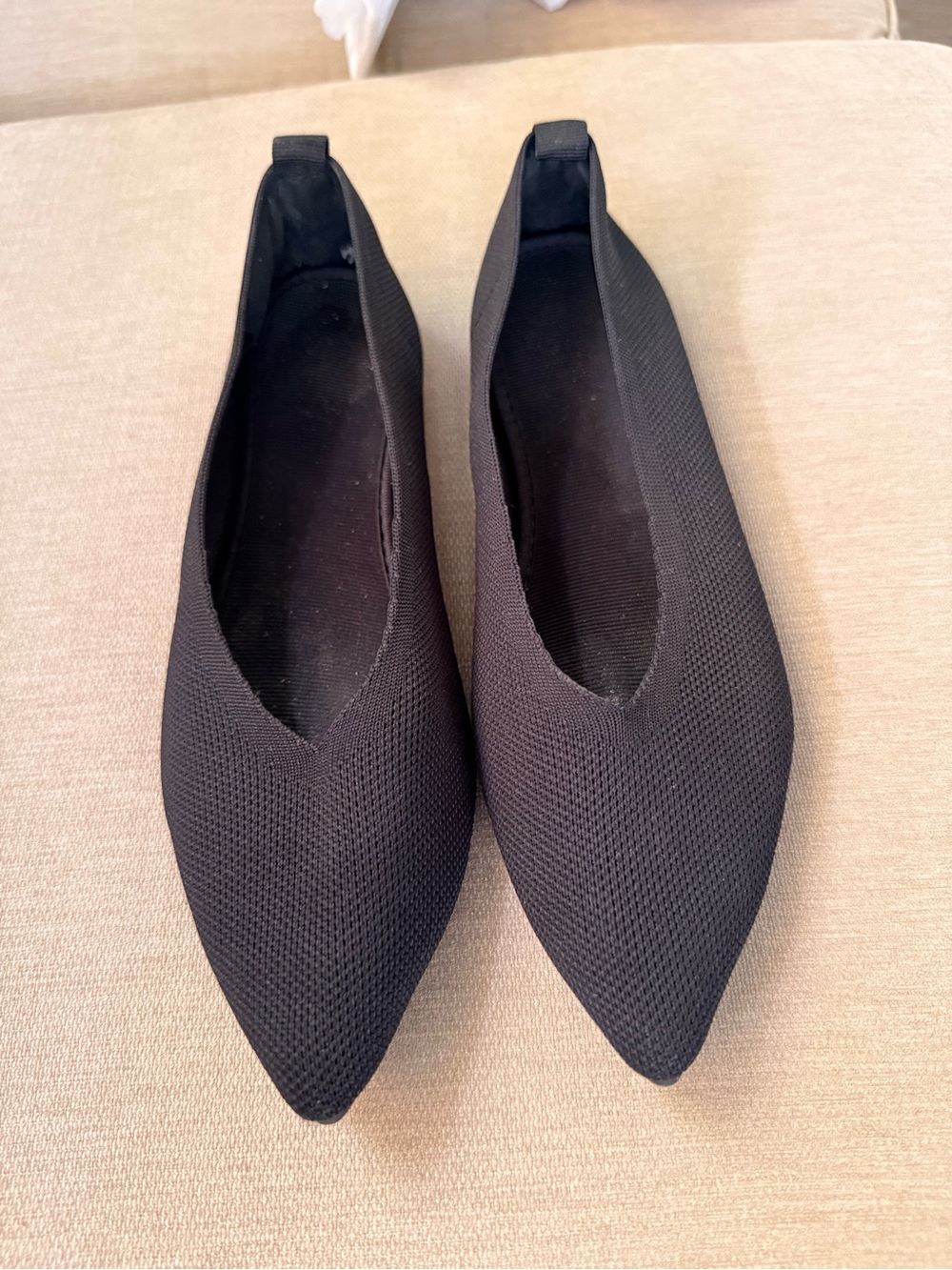 Black Pointed Knit Ballet Flats - Women's